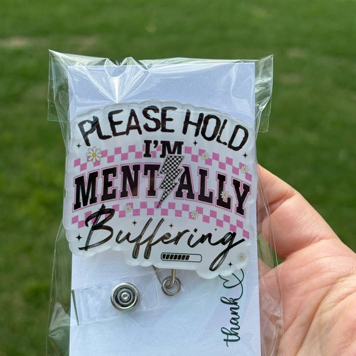 Porte-badge enrouleur "Tampon mental" – Porte-ID acrylique amusant pour la vente par Hello Darling Designs