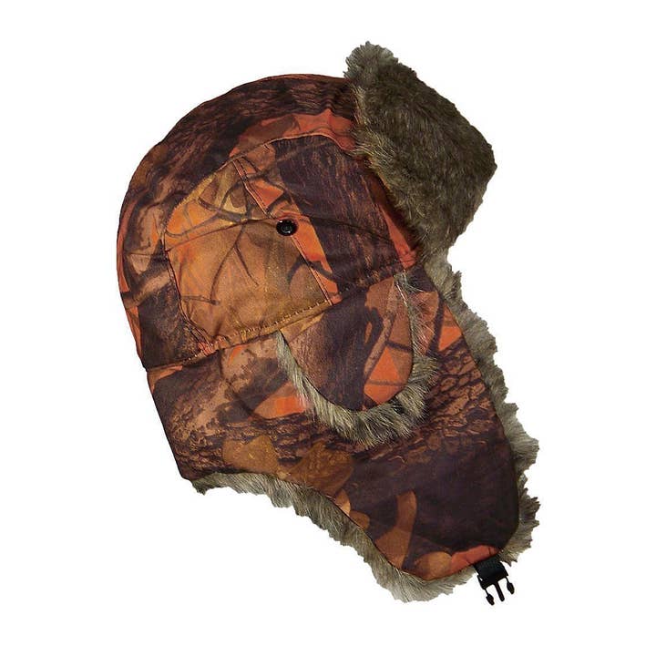 Cap Zone - Wholesale Trapper/Bomber Hat - Unisex - Hunt Camo Faux Fur Lined Bomber Trapper Hat