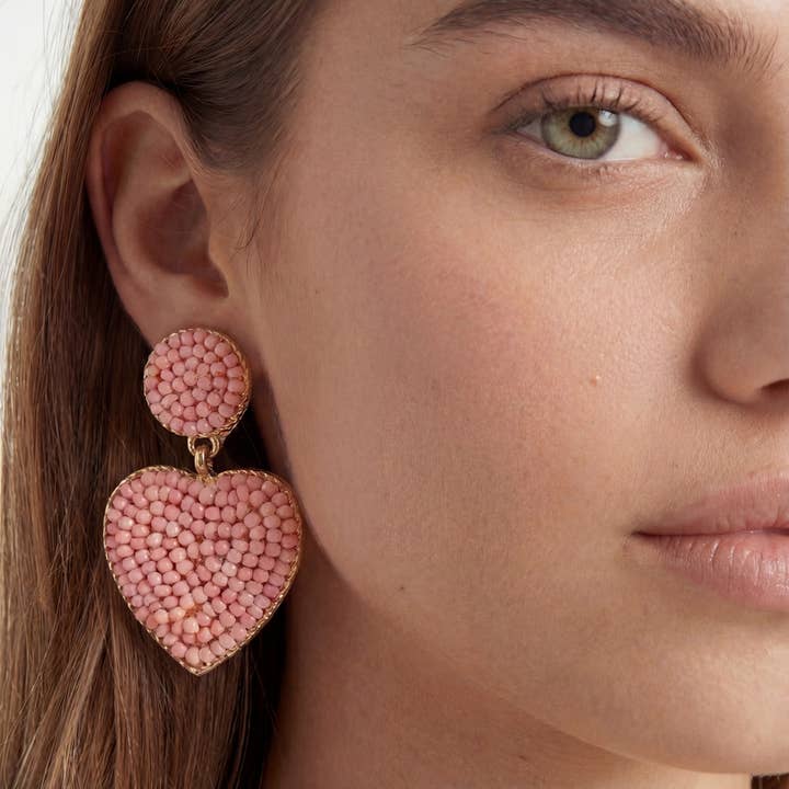 Seed Beaded Heart And Disc Dangle Earrings for wholesale by Anarchy Street