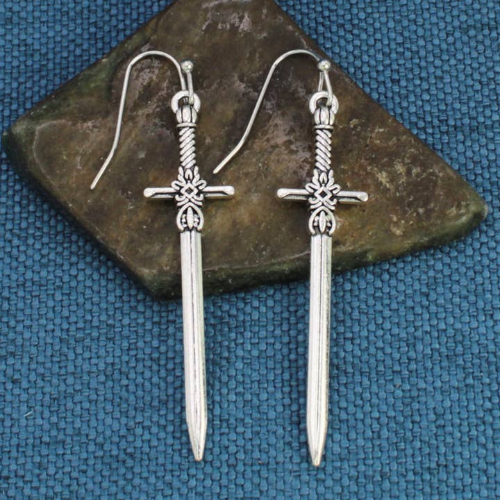 Antiqued Silver Sword Earrings for wholesale by ZAD