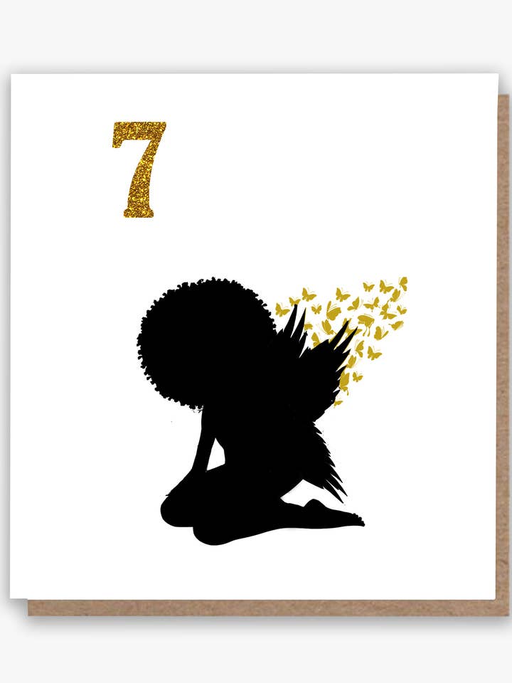 Afro Fairy Wings Age 7 Birthday Card! for wholesale by All Shades