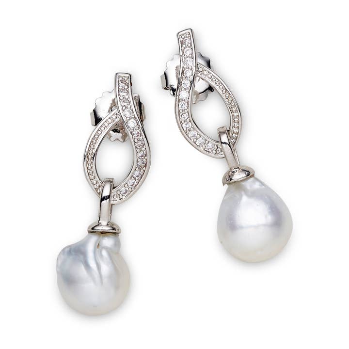 Zuidzee witte barokke parelvijvers oorbellen 11-12 mm AA voor wholesale door Vayo Pearls