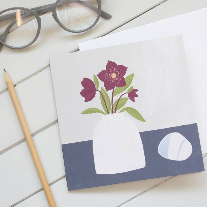 Hellebores Greetings Card for wholesale by Louise Brainwood