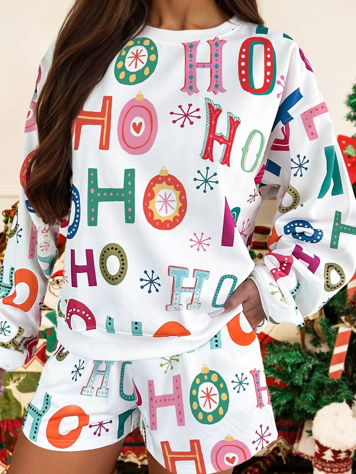 Ho Ho Ho Christmas Fashion Print 2pcs Lounge Short Set-S-4X for wholesale by fashionworks