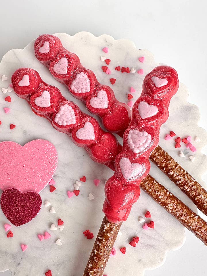 Valentine Hearts Pretzel Rods for wholesale by Delightful Chocolates