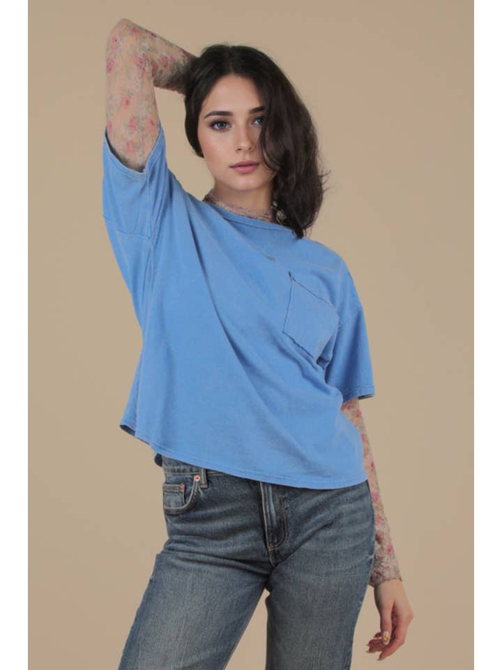 VERY J - Wholesale Knit Top - Women's - NT11108-Mineral Washed Knit Top with Pocket