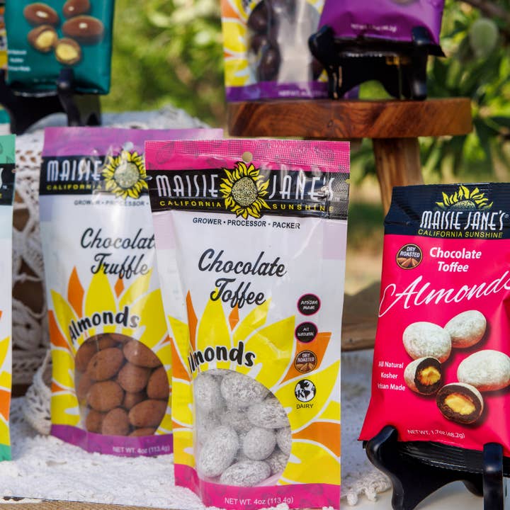 Maisie Jane’s - Wholesale Chocolate Covered Sweets - Chocolate Toffee Almonds 4 oz. - Reclosable Pouch3