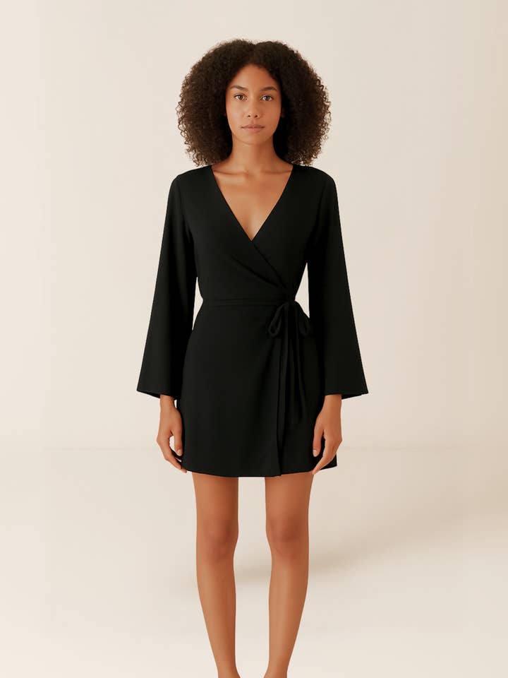 Svart Hera Omlottklänning för wholesale av Knyt Studios