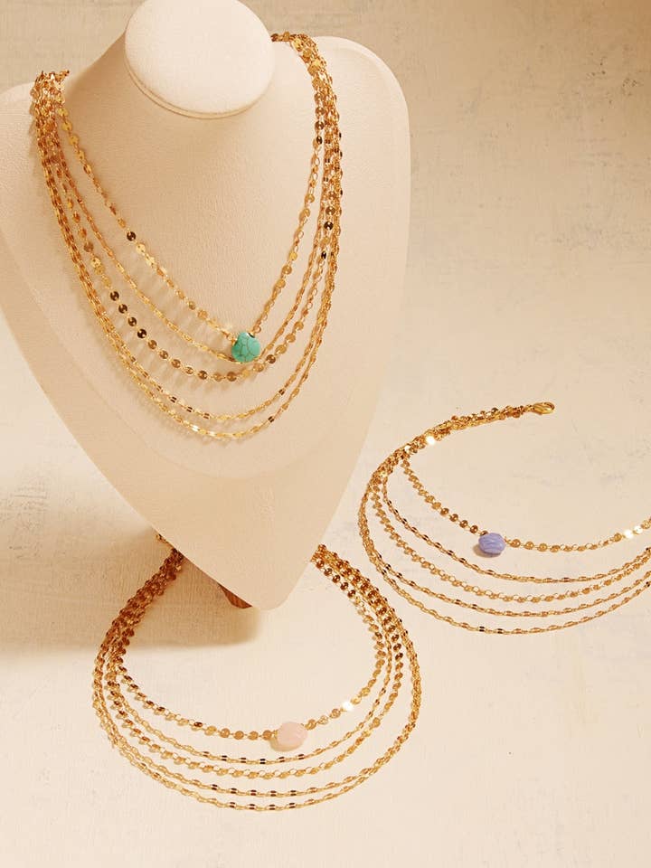 18K Gold Plated Brass Chain Stone Layered Necklace for wholesale by Designature New York