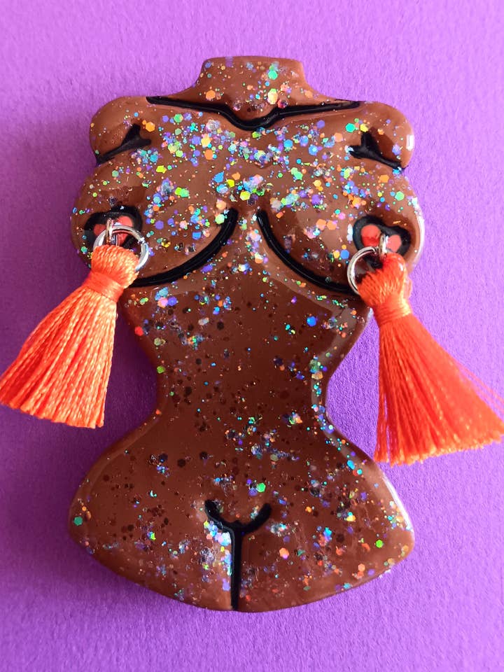 Female torso with tassels magnets for wholesale by Bunnie Sparkles