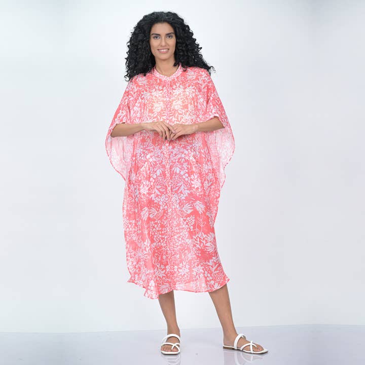 CAFTANO BINARY LEAFLET - BLUSH per la vendita all'ingrosso da parte di Vismaya - A Brand by Shivani LLC