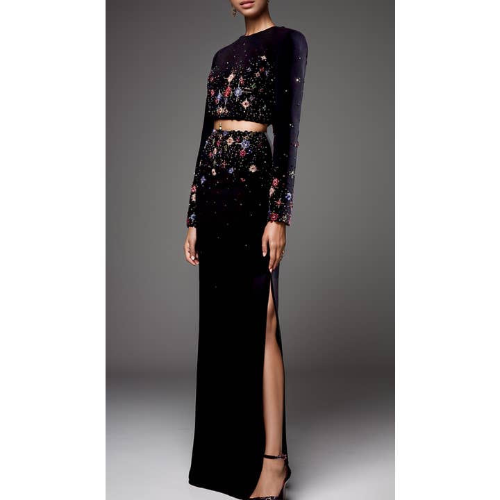 SET75Y Handmade Beaded Crop Top & Long Skirt Formal Set for wholesale by Productseeker