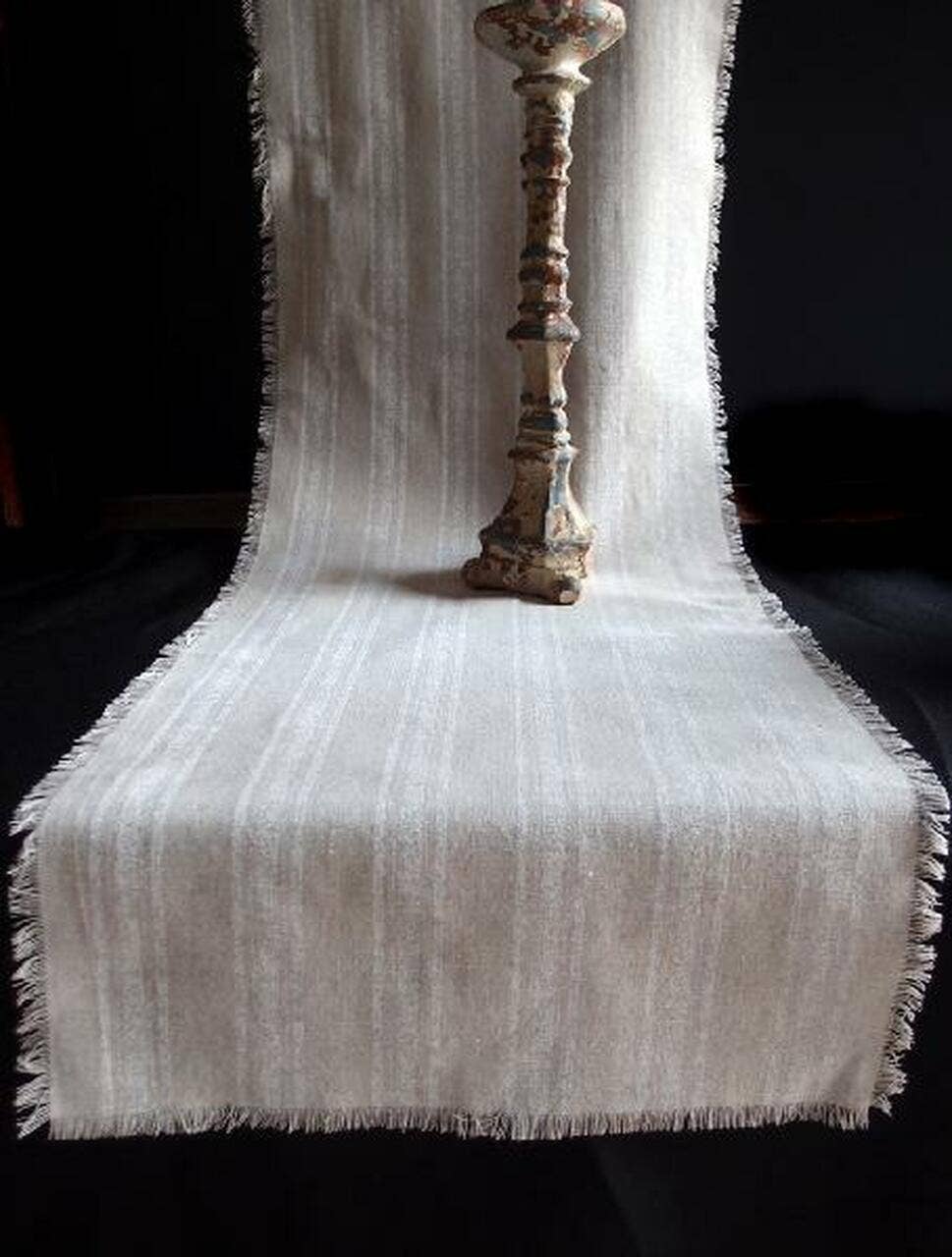 Packaging Decor - Wholesale Table runner - Rustic Fringed White Striped Linen Table Runner 19" wide1