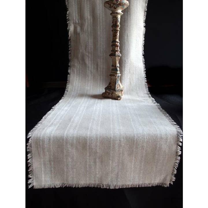 Packaging Decor - Wholesale Table Runner - Rustic Fringed White Striped Linen Table Runner 19" wide1