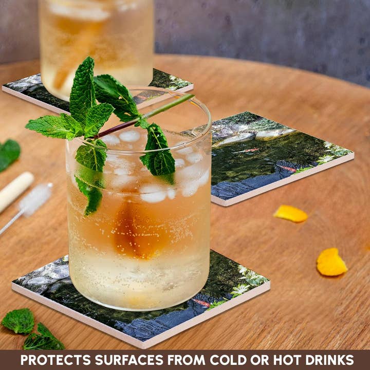 3dRose - Wholesale Coasters - 3dRose, Lovely color photo of a serene koi pond, Coaster2