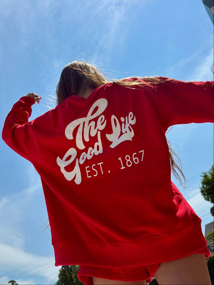 Red NE Good Life Core Sweatshirt for wholesale on Faire26