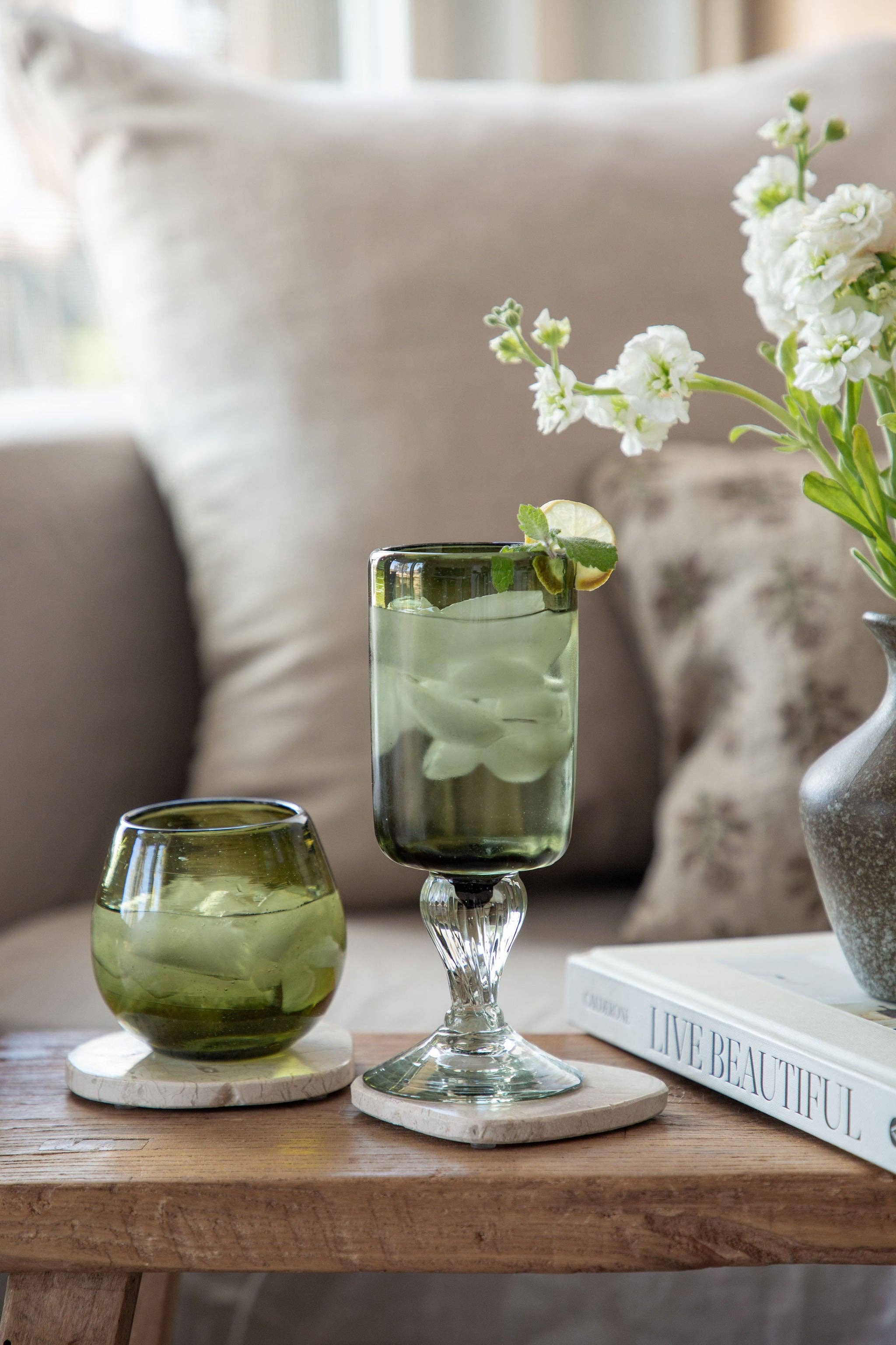 Villa Lua Home - Wholesale Drinkglas/beker - Ronde mondgeblazen glas in olijfgroen3