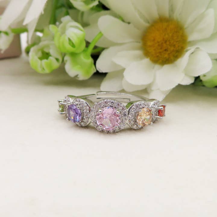 Daemon srls - Wholesale Multi-Stone Ring - EMMA RAINBOW - Anello regolabile in Cubic Zirconia3