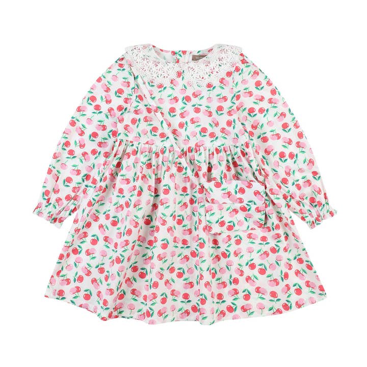 Robe à col en dentelle imprimé cerise avec mini sac pour la vente par ToTo Heros