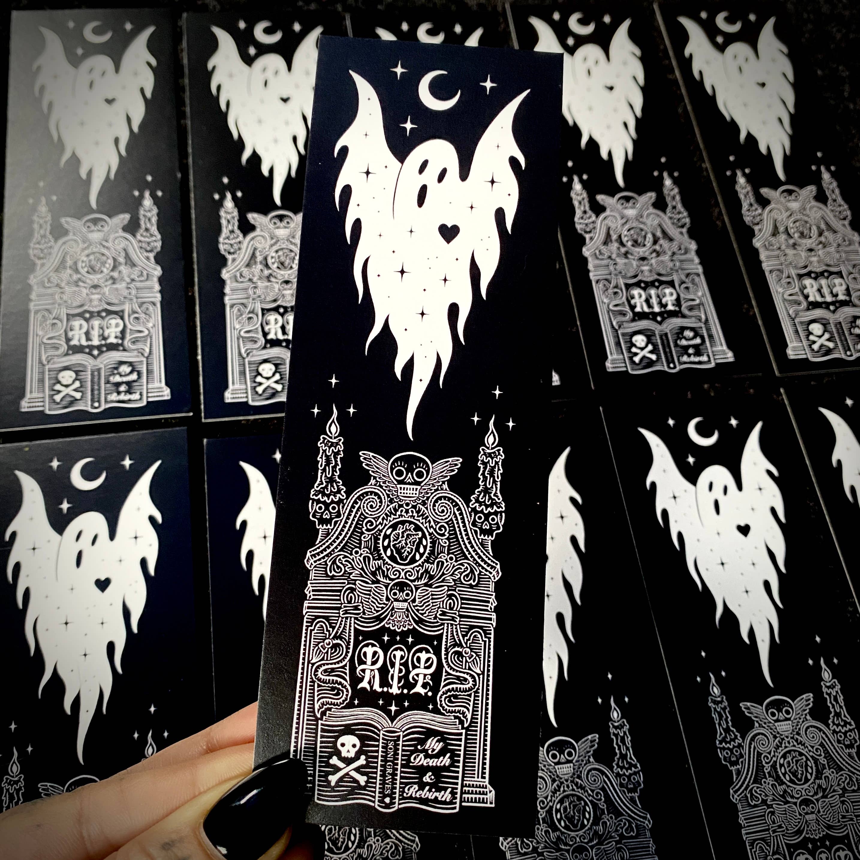 Soni Graves - Wholesale Bookmark - Gravestone Ghost Bookmark: Double Sided, Spooky Whimsical4