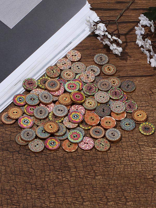 RANDOM COLOR About 100Pcs Multi-Color Wooden Round Sewing Buttons For DIY Craft Decoration for wholesale on Faire2
