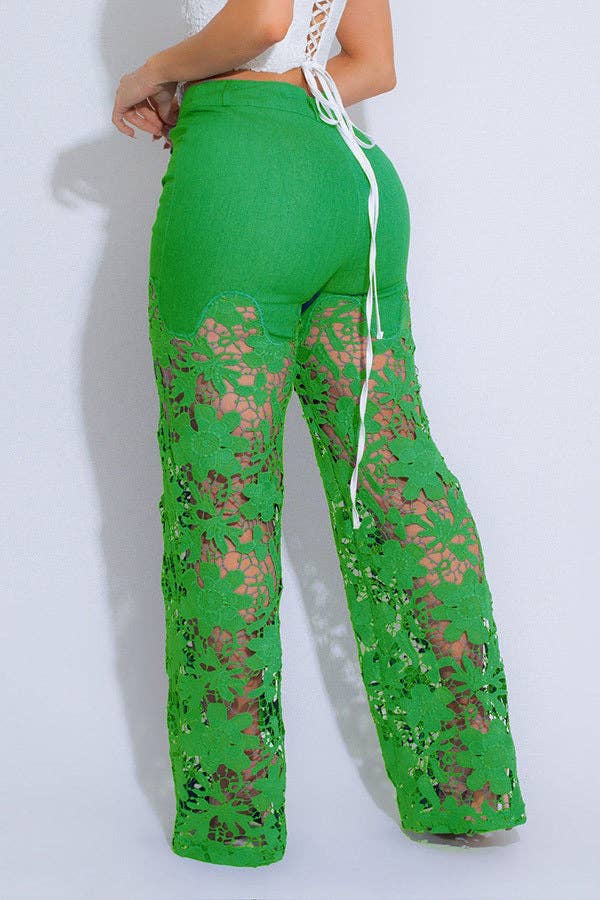 Chicto - Vente Pantalon – femme - Pantalon taille haute en dentelle à la mode7