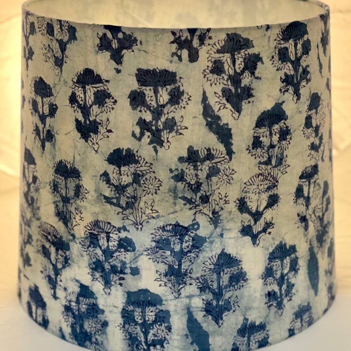 Olive and Limpet - Wholesale Lamp Shade - Large Empire Lampshade. 11.75 x 13.75 x 11.75. Indigo Hand Batik. Painterly Floral Blue and White.