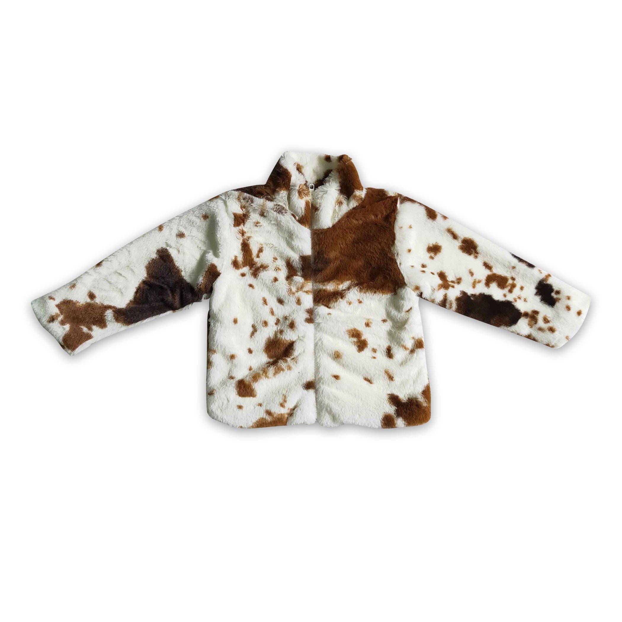 Wholesale Brown cow full zipper baby girls western jackets for
