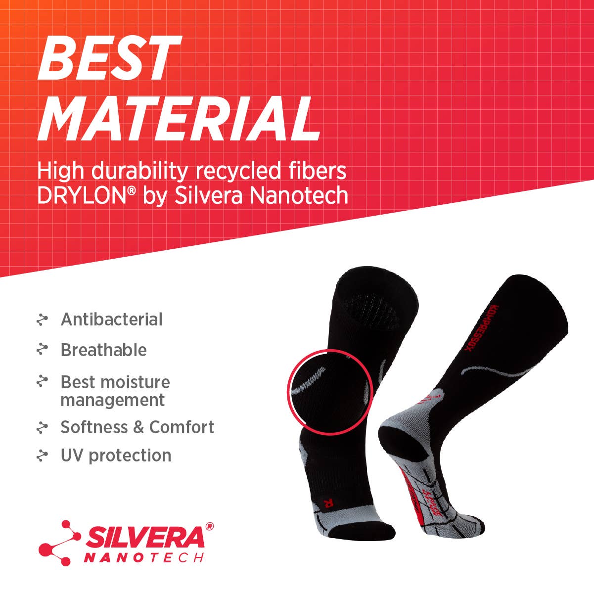 Silvera Nanotech - Vente Chaussettes – unisexe - Chaussettes de course à compression pour hommes et femmes, salle de sport de football | Enforma4