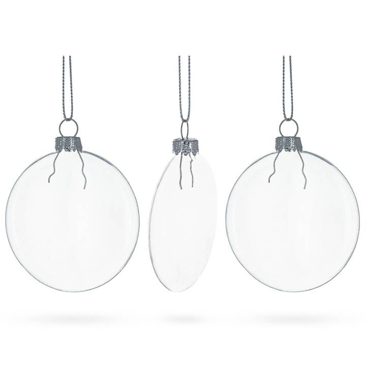 BestPysanky - Wholesale Ornament set - Set of 3 Flat Disc Clear Glass Ornaments 3.7 Inches (94 mm)