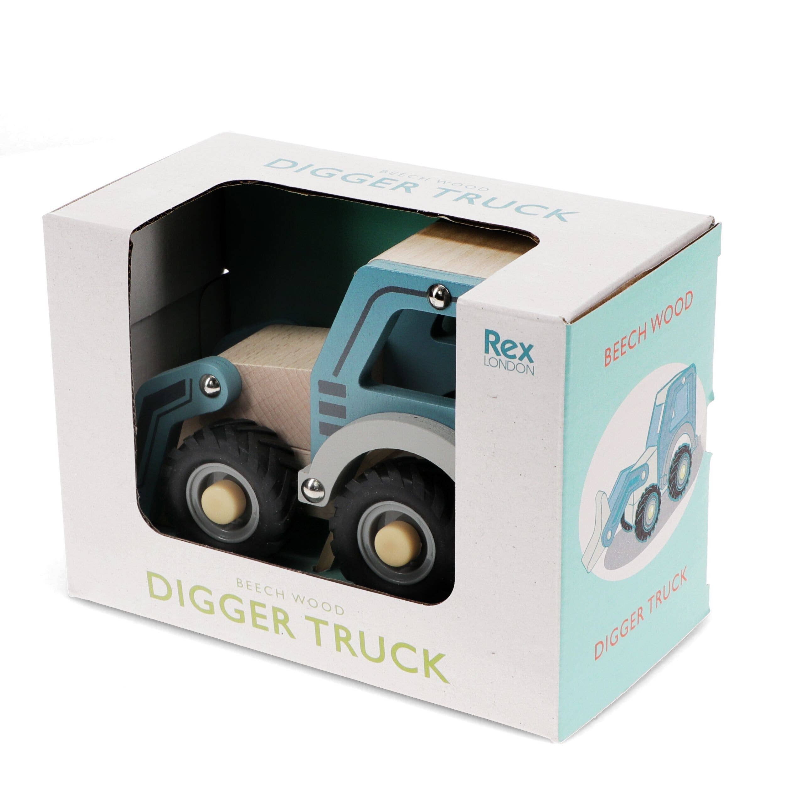 Rex B2B - UK – wholesale Wood toy – Child – Wooden Push Along Vehicle Toy - Digger Truck (Blue)1
