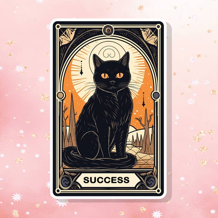 Black Cat Success Tarot Card Vinyl Sticker Moon Metaphysical for wholesale by London Luxury Candles