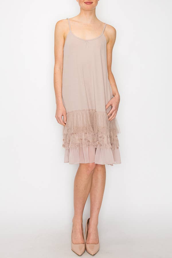 DRESS OR DRESS EXTENDER WITH LACE LAYER -4672 TAUPE for wholesale on Faire1
