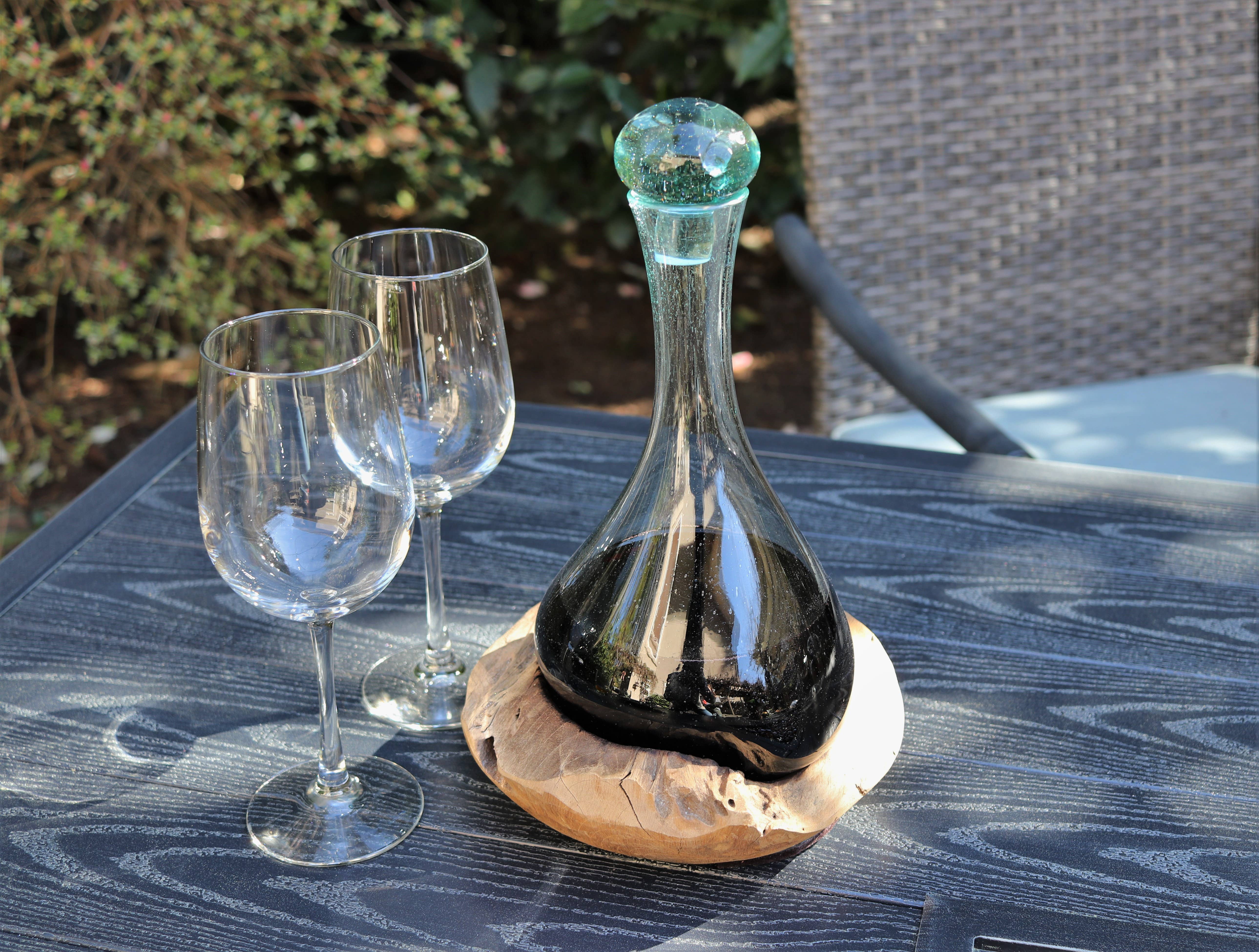 Cohasset Gifts - Wholesale Decanter - Molten Glass Decanter With Round Teak Base-Approx 12" Tall3