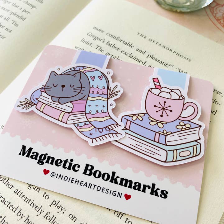Holiday Magnetic Bookmark Gift Set – Bookish Cat for wholesale by Indie Heart Studio