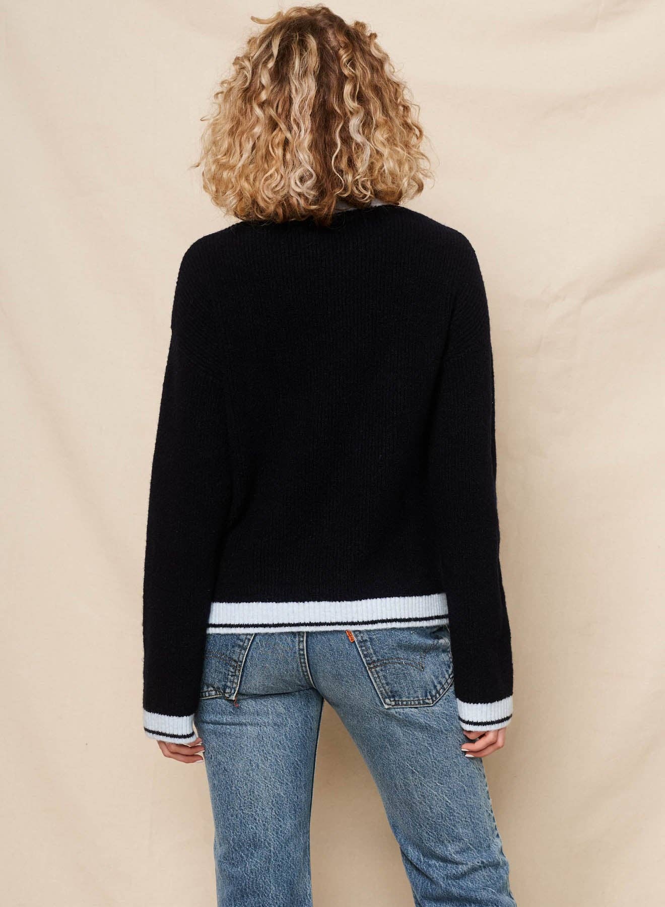 Sundry Amour Intarsia Sweater with Button Side Slits in Deep Navy for wholesale on Faire5