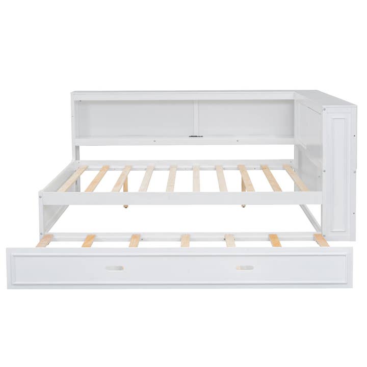 39F Inc. - Wholesale Bed - Full Size White Daybed with Storage Shelves USB and Trundle15