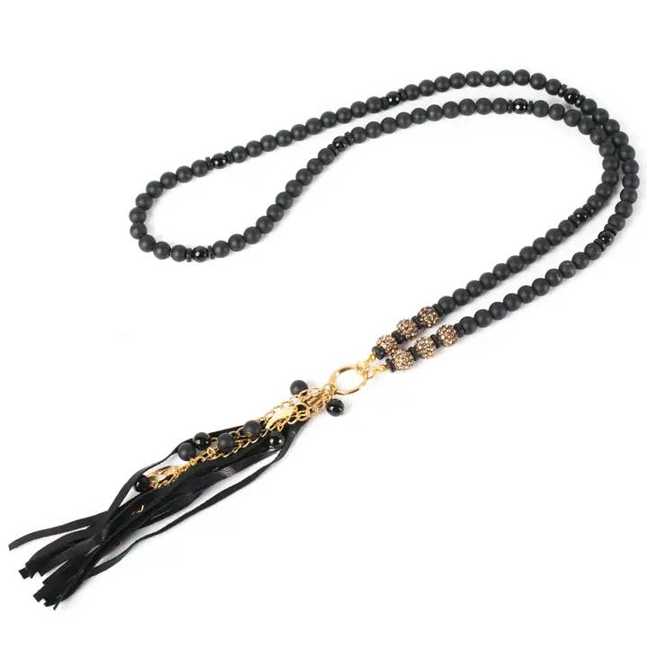 The Dark - Wholesale Beaded/Pearl Necklace - The Inferno Necklace Black Beads with Gold Accent