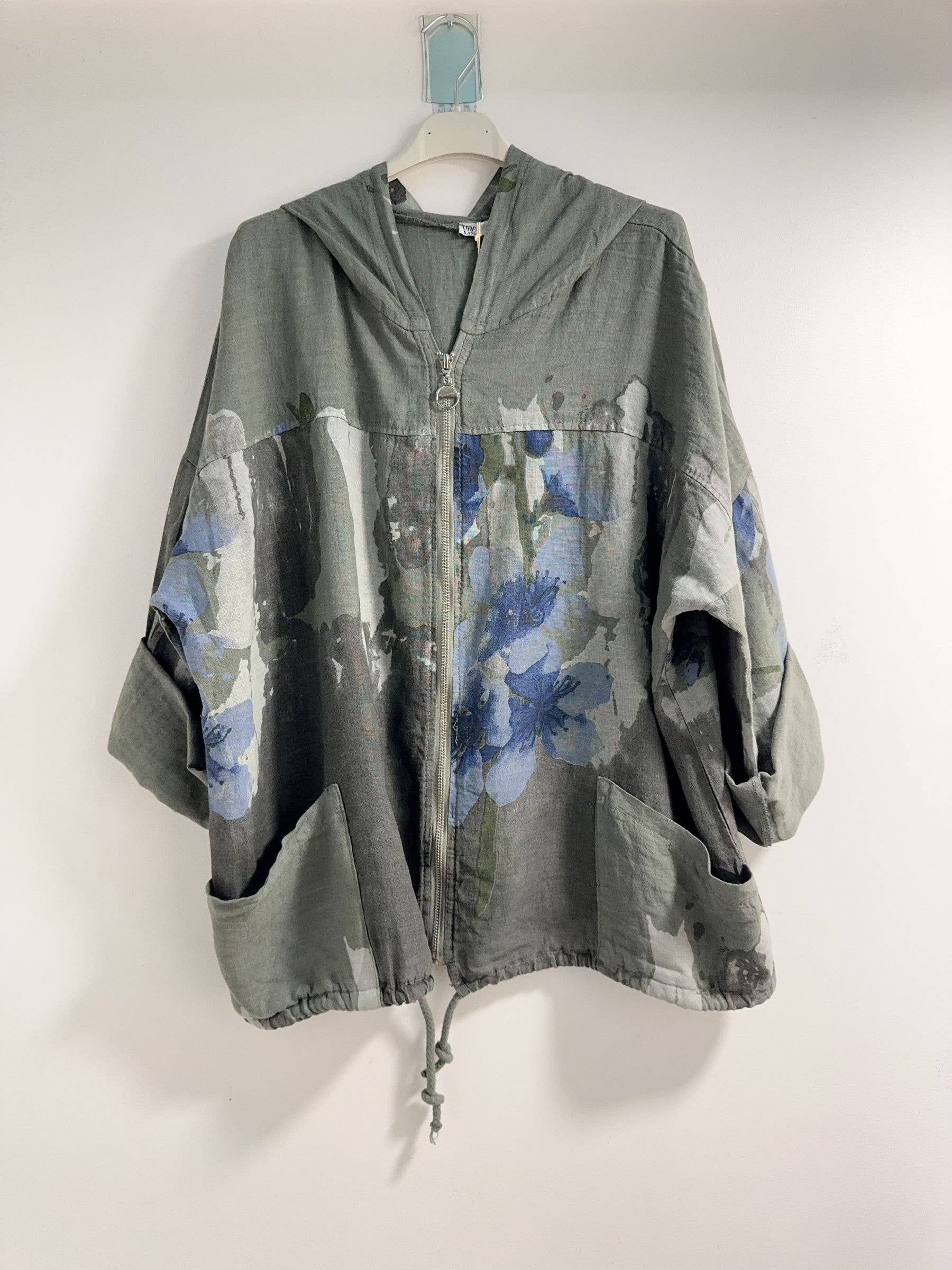 Happy look – wholesale Jacket – Women's – Zip-up jacket with hood in printed linen2