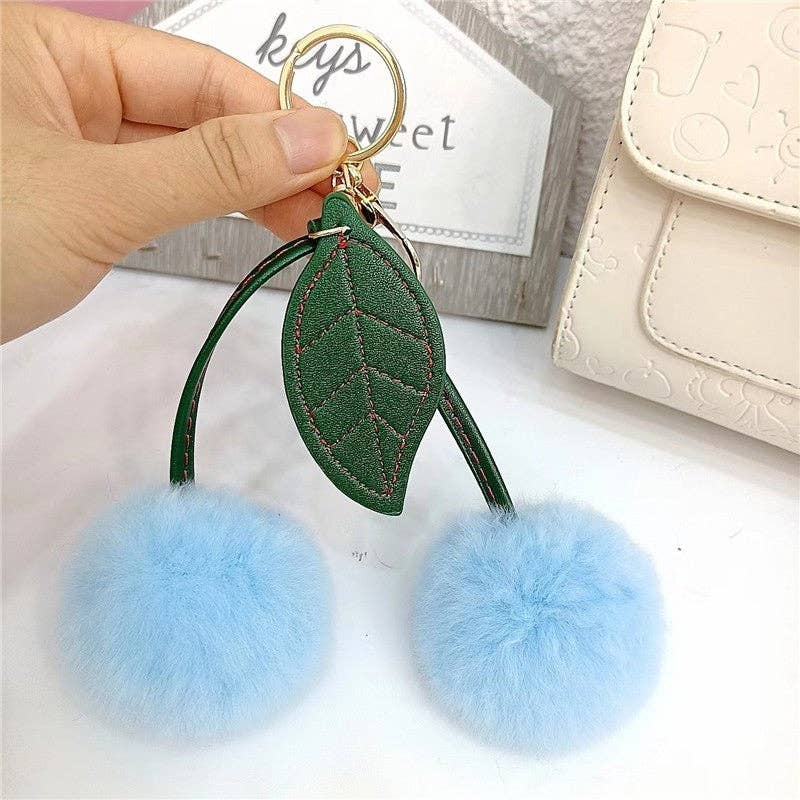 FurDecoration - Vendita all'ingrosso Portachiavi - Donna - Portachiavi soffice a pompon con pelo di coniglio Rex a forma di ciliegia5