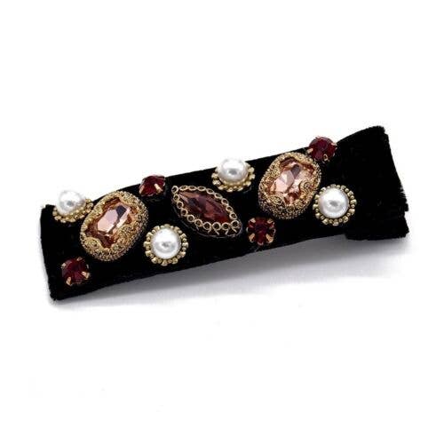 Handmade black velvet hair clip with Cubic Zirconia Stones for wholesale by Fleur de lys collections