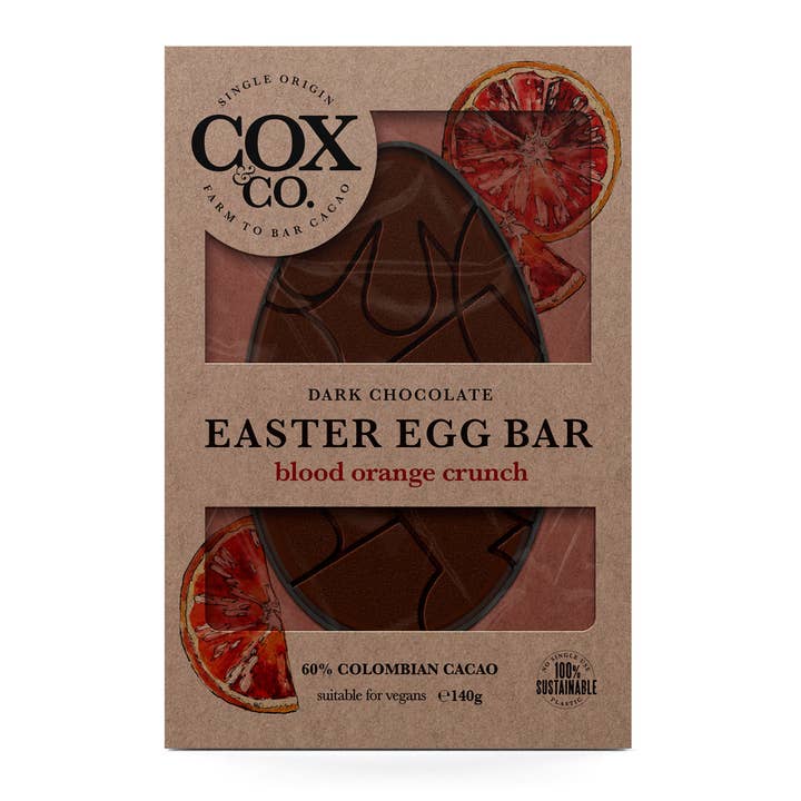 Barre d'œuf de Pâques plate au croquant d'orange sanguine 140g pour la vente par Cox&Co