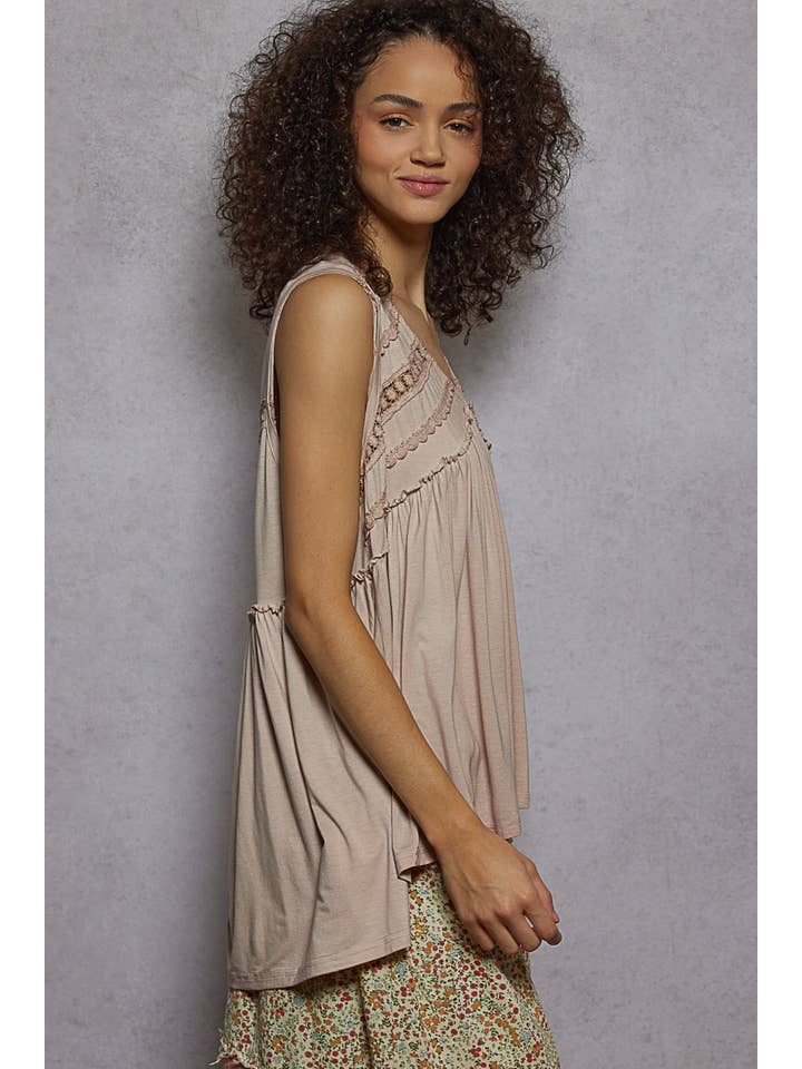 Pol Clothing - Wholesale Knit Top - Women's - Sleeveless Loose Fit V-Neck Babydoll Casual Knit Top SALE7