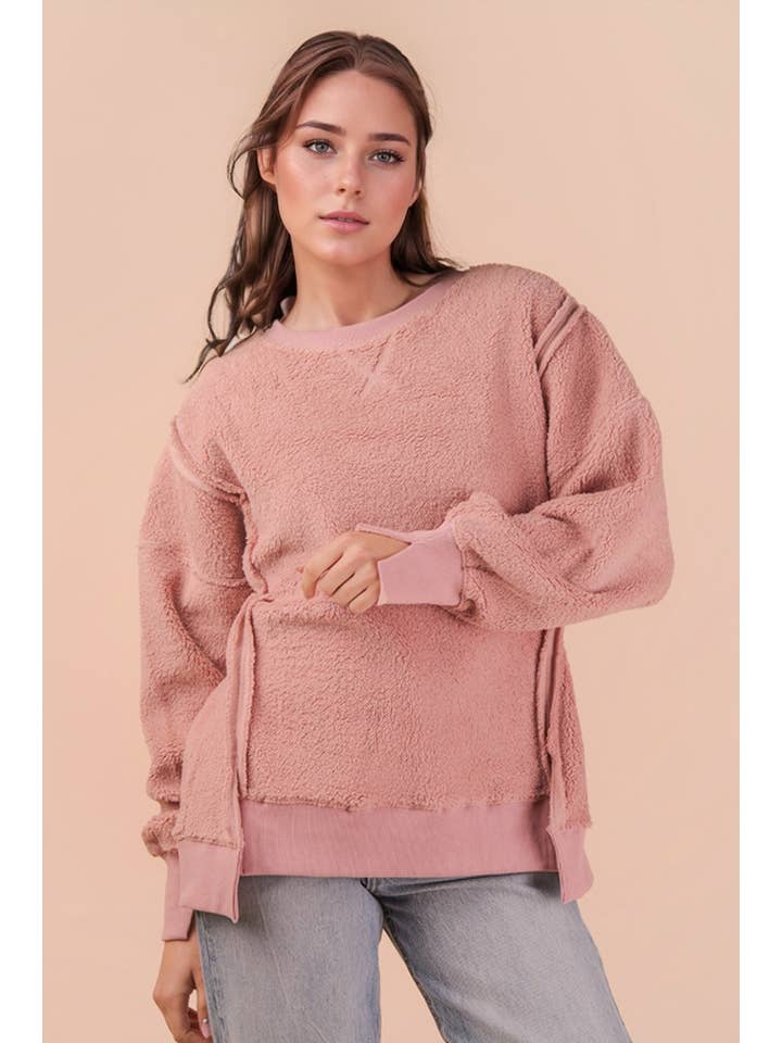 VERY J - Venta al por mayor Sudadera - Mujer - NT12367-Top de forro polar sólido casual de gran tamaño1