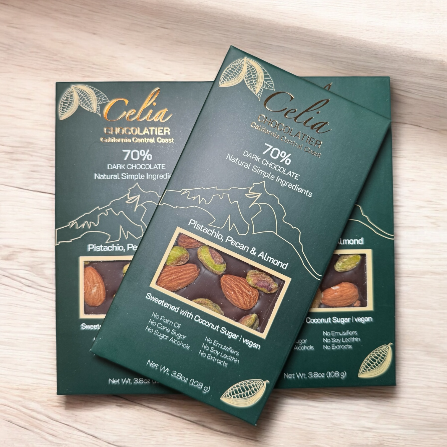 CELIA CHOCOLATIER - Wholesale Chocolate Bar - 70% Dark Chocolate Bar | Pistachios, Pecans, Almonds 2