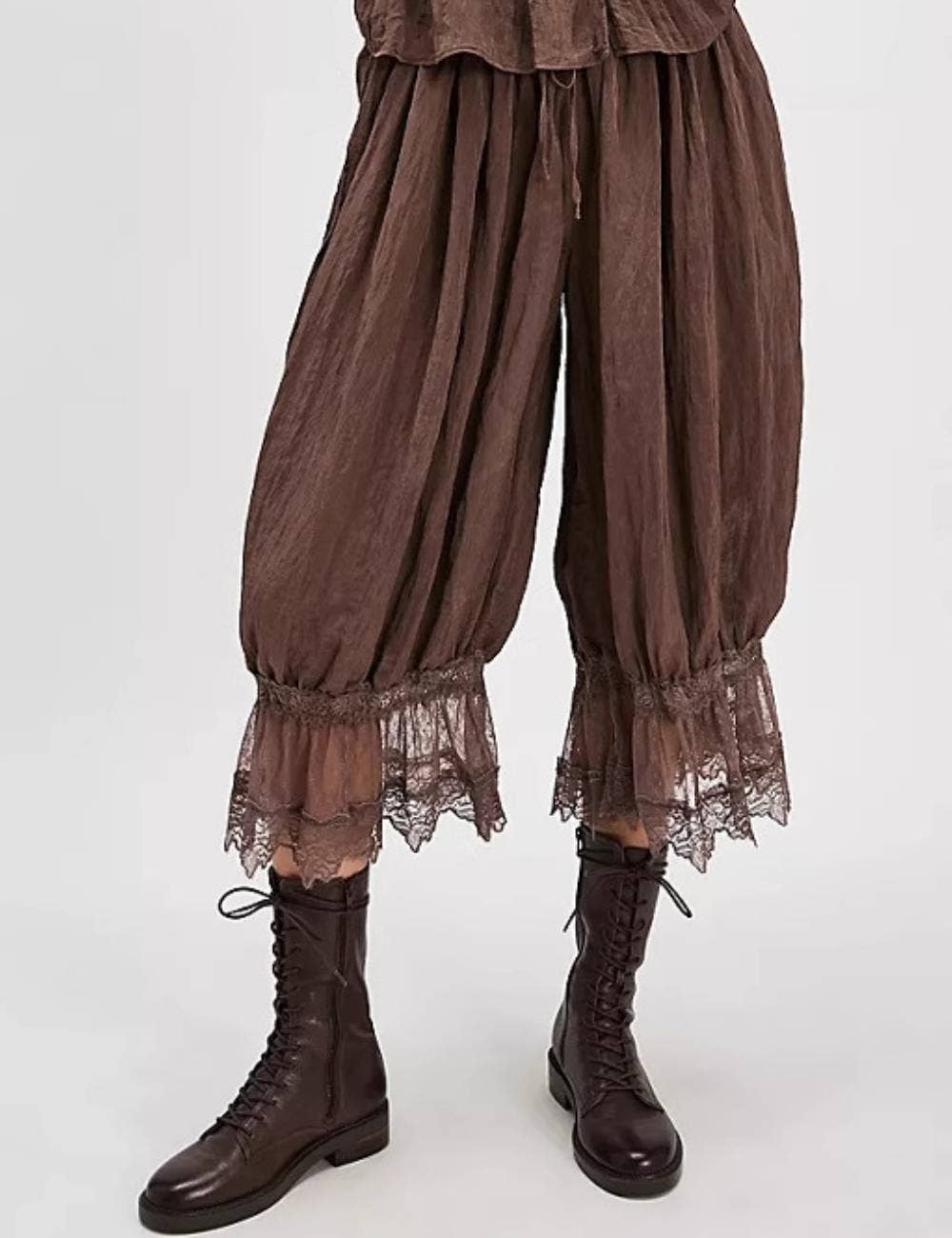 Sweetkama - Vente Pantalon – femme - Pantalon lanterne à taille élastique avec cordon en dentelle pour femmes11