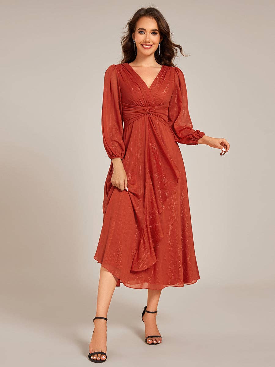 Ever-Pretty - Vente Robe de soirée – femme - Robe scintillante en mousseline pour invitée de mariage à manches longues21