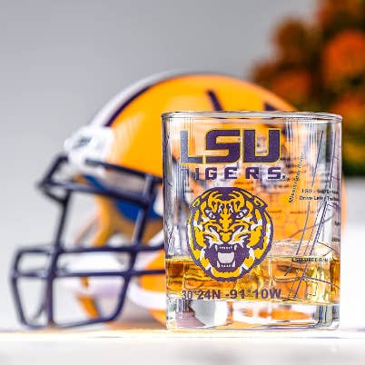 Greenline Goods - Wholesale Cocktail/Liquor Glass - Louisiana State University Whiskey Glass Set (2 Low Ball Gla