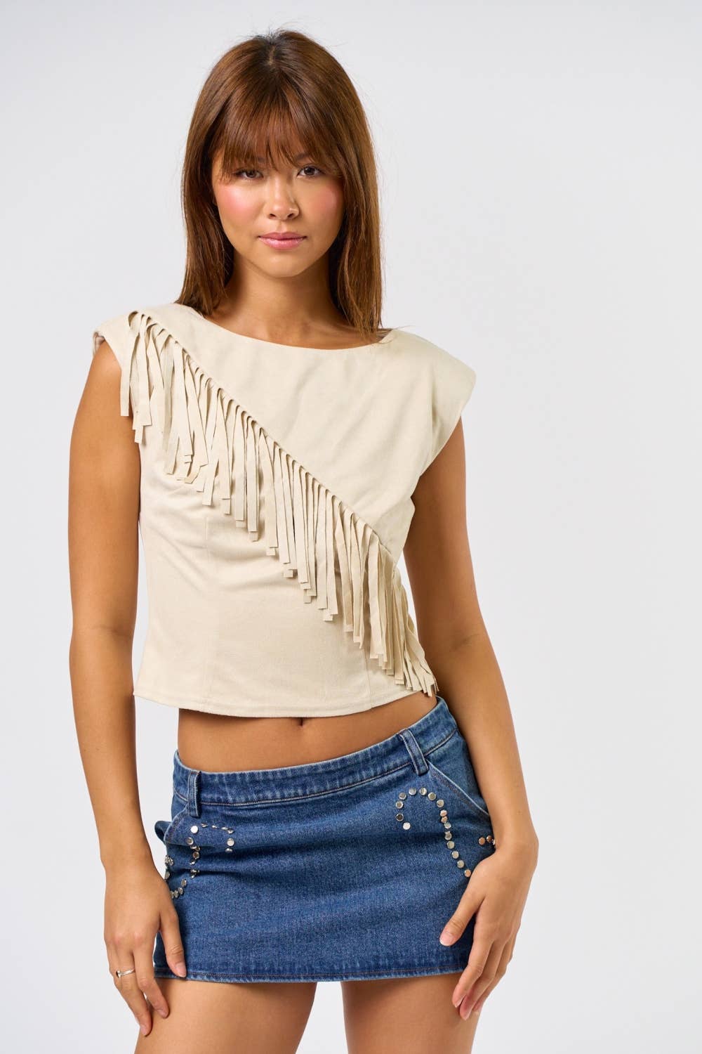 Blue Blush - Wholesale Blouse - Women's - Suede Fringe Detail Top7