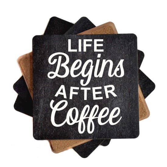 Life Begins After Coffee Funny Wood Coaster Gift for wholesale by Home Accents By Driftless